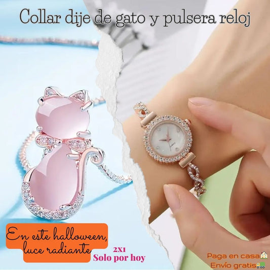 Lleva Pulsera reloj y te obsequimos un Collar dije de gato. 👉Todo por $77500🤩