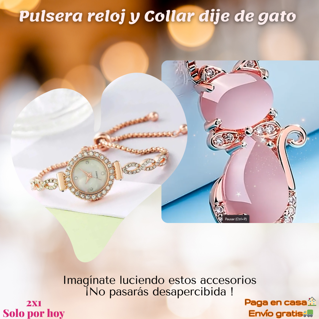 Lleva Pulsera reloj y te obsequimos un Collar dije de gato. 👉Todo por $77500🤩